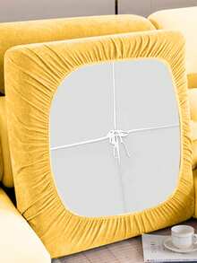 1pc Velvet Drawstring Solid Color Home Decor Sofa Seat Cushion Cover - Yellow - View 3