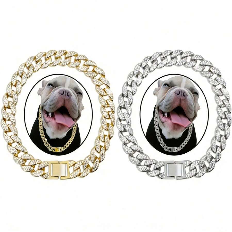 2 chiếc vòng cổ cho thú cưng thiết kế cổ điển, chất liệu hợp kim kẽm, phong cách hip-hop, có thể điều chỉnh kích cỡ cổ, bền và chắc chắn. - Nhiều màu - Xem 1