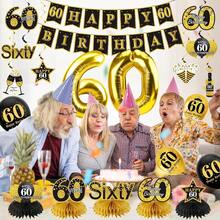 Kit de ración de 80 Cumpleaños para Hombres y Mujeres, Globos con Diseño de Panal de Abeja, Suministros de Fiesta para Colgar, ración de Mesa - oro negro 60 aniversario - Ver 5
