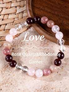 YAUKIA 1pc Natural Rose Quartz&Rhodonite&Garnet Bracelets For Women,Enhance Love,Bracelet For Love & Protection,Ideal For Daily Wear - Multicolor - View 8