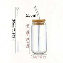 Bộ 4 cốc thủy tinh 500ml (16oz/500ml) có nắp và ống hút, kiểu dáng hũ Mason, thích hợp dùng cho cà phê đá, ống hút tái sử dụng và cọ vệ sinh ống hút, phù hợp cho nhà hàng/khách sạn/kinh doanh. - Trong suốt - Xem 8
