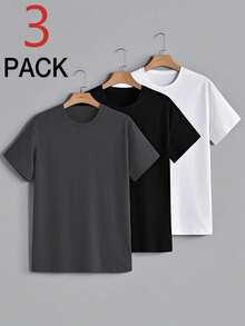Set de 3 camisetas de manga corta y cuello redondo casuales para hombre, multicolor, para verano - Multicolor - Ver 3