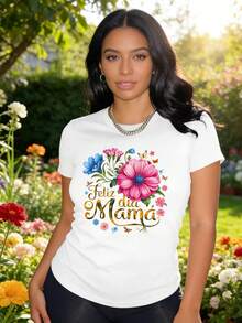 Happy Mother's Day Floral Design Women's T-Shirt With Colorful Flowers And Butterflies Graphic Print For Mom Celebration Gift - White - View 2