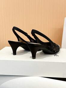Xin Jing Shoes 新款春夏女士中跟凉鞋，时尚百搭圆头网面水钻装饰婚礼派对露趾细高跟鞋 - 黑色 - 查看 10