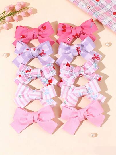 10个粉色系发夹，可爱花朵水果蝴蝶结发卡，适合幼儿女孩，粉色布艺蝴蝶结纯色发夹，花朵图案发卡，女孩节日派对发饰，儿童宝宝发饰
