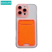 Koolife 橙色透明卡槽手机壳，单件装，精准开孔，吸震软TPU钱包式保护套，适用于 11-17 Pro Max Plus，简约透明设计，男女通用 - 橘色 - 查看 3