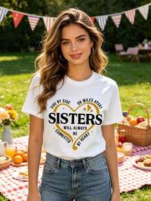 100% cotton Camiseta para Hermanas "Juntas o a Kilómetros de Distancia", Camiseta para Viaje de Hermanas , Conjunto a Juego para Vacaciones de Hermanas, Camisetas para Viajes de Fin de Semana para Hermanas, Camiseta a Juego para Hermanas - Blanco - Ver 4