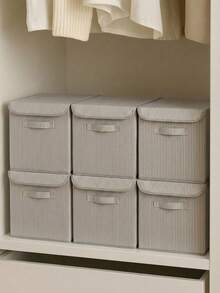 Striped Lid Organizer And Storage Box 30x30x30 - Grey - View 10
