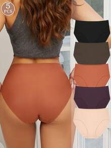 FINETOO 5 Unids/set De Bragas Triangulares Sin Costuras Cómodas De Color Sólido Para Mujer - Multicolor - Ver 3