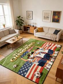 1 pieza Alfombra con diseño de campo de fútbol y animación, alfombra de baño, felpudo, alfombra pequeña, alfombra, alfombra de área, decoración del hogar, alfombra de área, alfombra de exterior, decoración del hogar, alfombra de área, alfombra de dormitorio, alfombra lavable - Rojo y verde - Ver 5