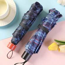 Classic Plaid Umbrella, Featuring A Timeless Plaid Design, Vintage And Versatile Style That Never Goes Out Of Fashion. Suitable For Both Rainy And Sunny Days, Providing Rain Protection And Sun Shading. Folds Compactly For Easy Storage. The 10-Rib Frame Is Made Of Reinforced Carbon Fiber/Carbon Steel, Offering Durability, Rust-Resistance And Enhanced Wind Resistance. - Multicolor - View 6