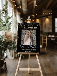1pc Black & Gold Style Personalized Graduation Photo Poster, Graduation Celebration Welcome Photo Decor, Graduation Celebration Welcome Sign Photo, Graduation Party Welcome Board, With Poster Image, Customized Graduation Welcome Sign, Glossy Frameless Poster, Your Custom Wall Art, Wall Decor - Multicolor - View 3