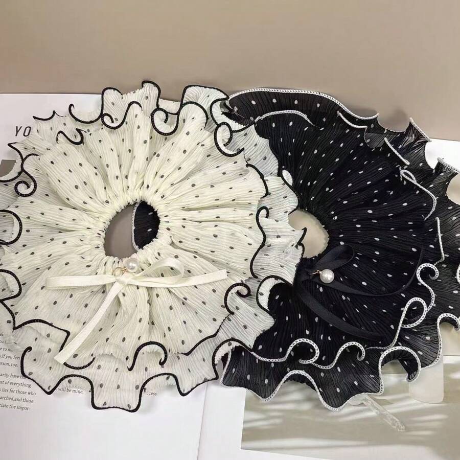 1个涤纶休闲蝴蝶结发圈，简约波点设计，四季皆宜 - 彩色 - 查看 1