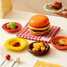 Bộ 6 đĩa nhựa hình hamburger, đa năng dùng đựng gia vị, đồ nướng, lẩu, nước chấm, đồ ăn nhẹ, đĩa nhà bếp dễ thương đựng salad, tráng miệng, đồ ăn vặt có ngăn đựng nước chấm. - Nhiều màu - Xem 10
