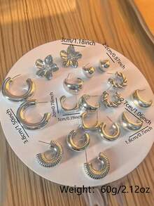 18 Pairs Silver Twist Knot & Teardrop Earring Set - Bold Jewelry, Punk Style Stackable Earrings, Ideal For Concerts, Nights Out And Festivals, Perfect Gift For Fashionable Girls - Silver - View 5