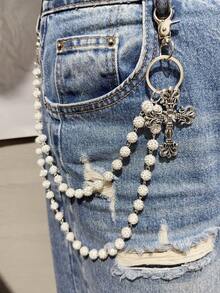 交叉裤链，带龙虾扣吊坠的腰链，钱包链，复古链，双层链，嘻哈朋克风，牛仔裤链，口袋链，男士钥匙扣，多元素裤链 - 彩色 - 查看 3