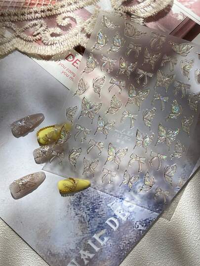 1 miếng dán móng tay hình bướm lấp lánh, miếng dán móng tay hình bướm tinh tế, miếng dán trang trí móng tay mỏng cứng tự làm, dụng cụ làm móng, miếng dán móng tay