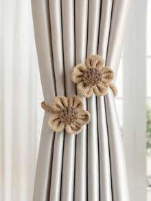 1/2pcs Attaches de rideaux style bohème faites à la main avec fleurs, crochets de rideaux en corde tressée, sangles de rideaux de décoration rustique de ferme, convient pour la maison, le salon, la chambre, pinces de rideaux esthétiques et mignonnes, crochets de rideaux - multicolore - Voir 2