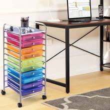 COSTWAY 10-Drawer Rolling Storage Cart, Utility Mobile Trolley With Removable Drawers & Universal Casters & 2 Brakes, Versatile Flexible Drawer Organizer Cart For Home, Office (Rainbow) - màu đen - Xem 2