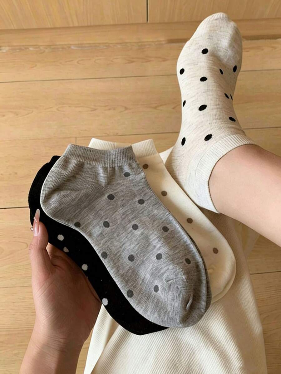 1/5/10 Đôi tất nữ mùa hè mỏng chấm bi, tất cổ thấp màu trắng, tất ngắn chống trơn trượt kiểu học sinh - Nhiều màu - Xem 1