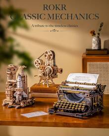Robotime LK703B 3D Wooden Typewriter Puzzle – Black And Gold Mechanical Model Kit, Fully Functional DIY Toy, Vintage Home/Office Decoration, And Collectible Gift For Adults And Teens - 黑色 - 查看 8