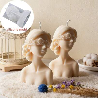 1 khuôn làm nến hình tượng cô gái bị bịt mắt mini 3D, khuôn silicon dùng hàng ngày để làm sáp thơm, khuôn làm đồ trang sức bằng nhựa, khuôn đá thơm tự làm, khuôn thạch cao trang trí nến.