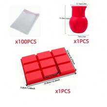 Set Of 102PCS(1pc Mold+1pc Chocolate Melting Pot+100Pcs Package Bags) 12-Cavity/9Cavity Silicone Chocolate Bar Mold Cake Dessert Mold - Deep, Thick Design For Candy & Pistachio Bars - Kitchen And Dining Essential - Red - View 4