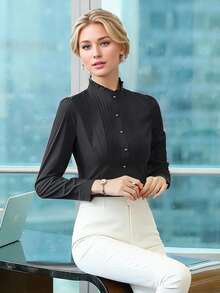 2026 Spring Autumn Black Long Sleeve Wrinkle-Resistant Shirt, Korean Version Formal Workwear Blouse For Women - Black - View 6