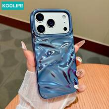 Koolife 1pc 3D Ripple Texture Royal Blue Electroplated Phone Case Compatible With IPhone 13 14 15 16 17 Pro Max Plus, Full Edge Protection Luxury Case, Eye-Catching High-End Design For Teen Girls Easter Gift - Blue - View 2