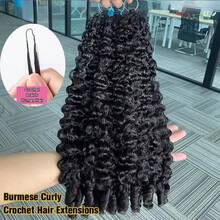 bling hair 20 22 Inch Burmese Curly Feather Crochet Human Hair 14 16 Inch Extensions Human Crochet Hair Pre Looped 50g Reusable Invisible Pre-Separated Knotless 100% Virgin Human Hair Crochet Bundles Natural Black - Natural Black - Xem 1