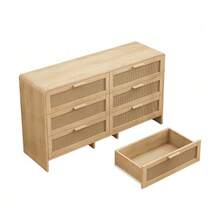 130 Cm Long, Arched Corner Rattan Cabinet With 6 Drawers, Suitable For Living Room, Bedroom And Kitchen, Natural - 駝色 - 查看 7
