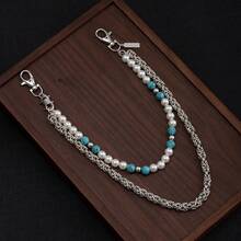 New Double-Layer Chain With Turquoise Pearls, Jeans Chain, Men's Western Accessories, Waist Chain,-Hop Accessories - Silver - View 3