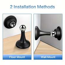 4-Piece Set Of Magnetic Door Stoppers - Stainless Steel And Rubber, No-Drill Adhesive/Floor Installation, Strong Magnetic Attraction, Suitable Wall And Floor Protectors Heavy, Black, Metal-Like Surface With Rust-Resistant Material - 黑色-4件套 - 查看 4