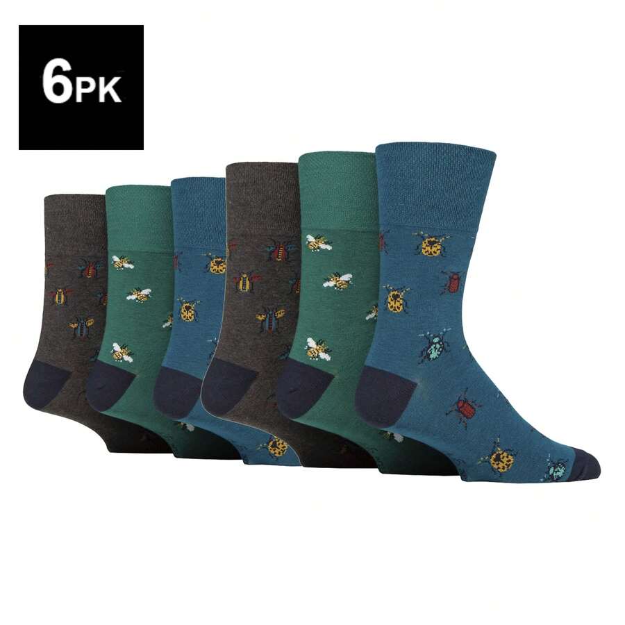 Gentle Grip Gentle Grip - 6 Pairs Soft Top Diabetic Socks For Men Non Elastic Non Binding Patterned Socks - 彩色 - 查看 1