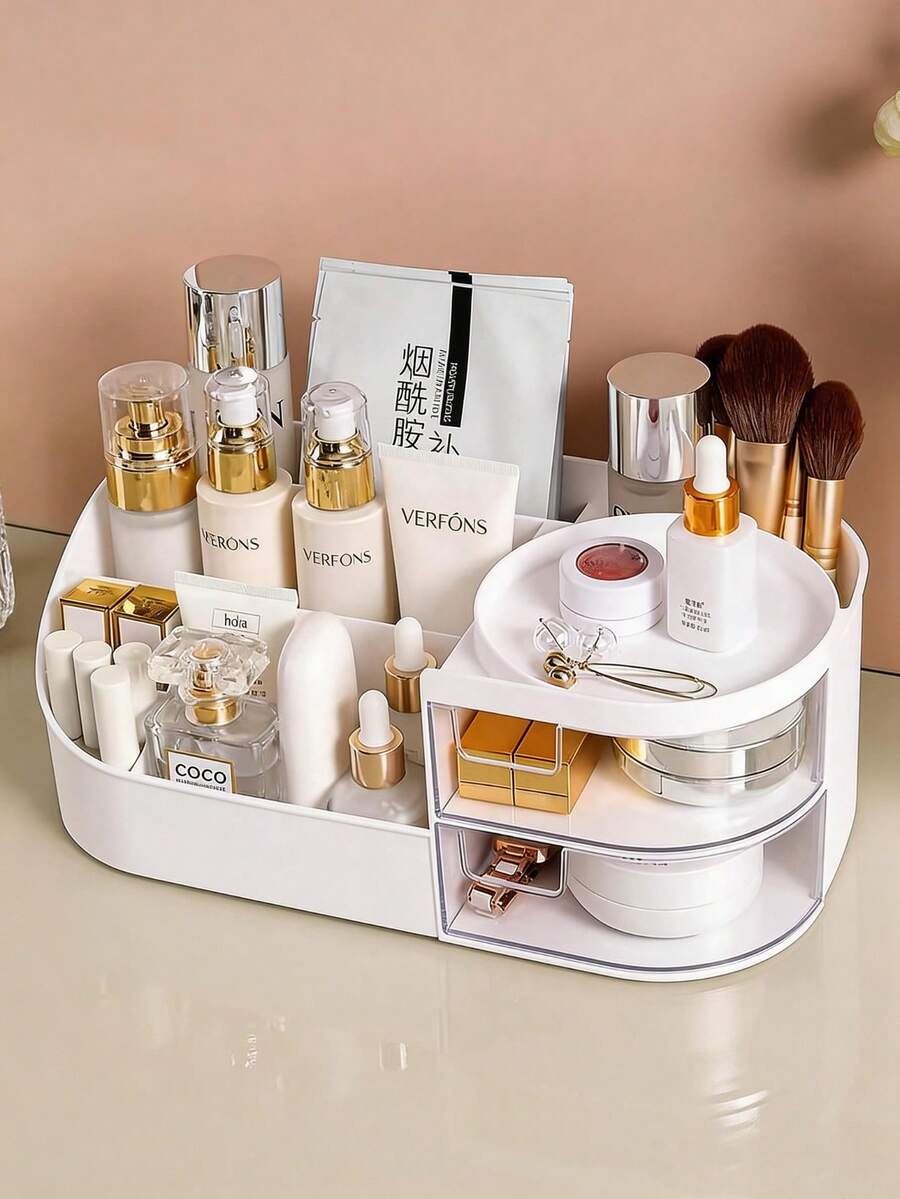 Skincare Product Storage Box, Vanity Storage Box With Drawers, Desktop Cosmetic Storage Box, Containing Lipsticks, Brushes, Eyeshadows And Makeup Brushes, For Desktop Organization.