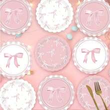 20pcs Pink Bow Paper Plates, Bow Birthday Party Supplies, Pink Bow Party Decorations, Suitable For Bachelorette Party, Bridal Shower, Cute Plates, Bachelorette Party Decor - Multicolor - View 6