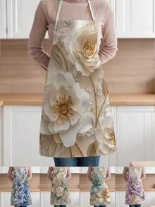 1pc, Flowers Pattern Polyester Apron, Suitable For Cooking, Baking, And Gardening - Can Be Used As Attire For The Kitchen And Dining. - Multicolor - View 1