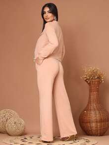 Wide-Leg Pants + Long-Sleeved Jacket In Cool, Lightweight Fleece Fabric For Winter 2026. Zipper. - Nude - View 2