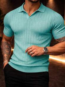 Men's Chic Lightweight Textured Knit Sweater Shirt, High Quality, Perfect For Summer, Spring, Autumn, And Winter, Ideal For Father's Day. - 薄荷綠 - 查看 5