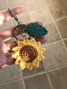Móc khóa hoa hướng dương đan móc - Móc khóa hoa đan thủ công có lá, phụ kiện túi xách phong cách Boho, món quà lý tưởng cho người yêu cây cối và bạn bè. - Nhiều màu - Xem 7