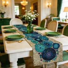 1 Reusable Household Kitchen Table Flag, Featuring A Fresh Polka Dot Circular Pattern, Made Of Linen Fabric, Suitable For Home Table Decoration, Party Decoration, Party Supplies, Holiday Decorations, And Holiday Items. There Are Multiple Sizes To Choose From, And They Can Also Be Given As Gifts. - Multicolor - View 6