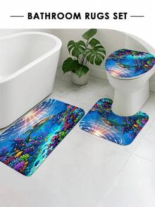 1/3/4 Pcs Colorful Ocean Turtle Bathroom Set, Waterproof Mildew-Proof Shower Curtain With Tropical Fish & Coral Reef Print, Soft Anti-Slip Bathroom Rug Set With 12 Hooks, Suitable For Daily Home, Rental Renovation, Holiday Bathroom Refresh, Shower Room Separation, Housewarming/Birthday/Children's Day/Mother's Day/Father's Day Gift - Underwater World - View 5