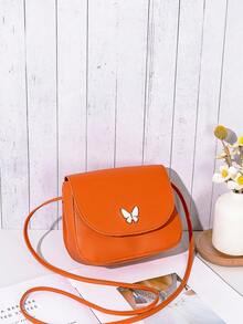 Mini Butterfly Print Decorated Metal Crossbody Shell Bag - Orange - View 2