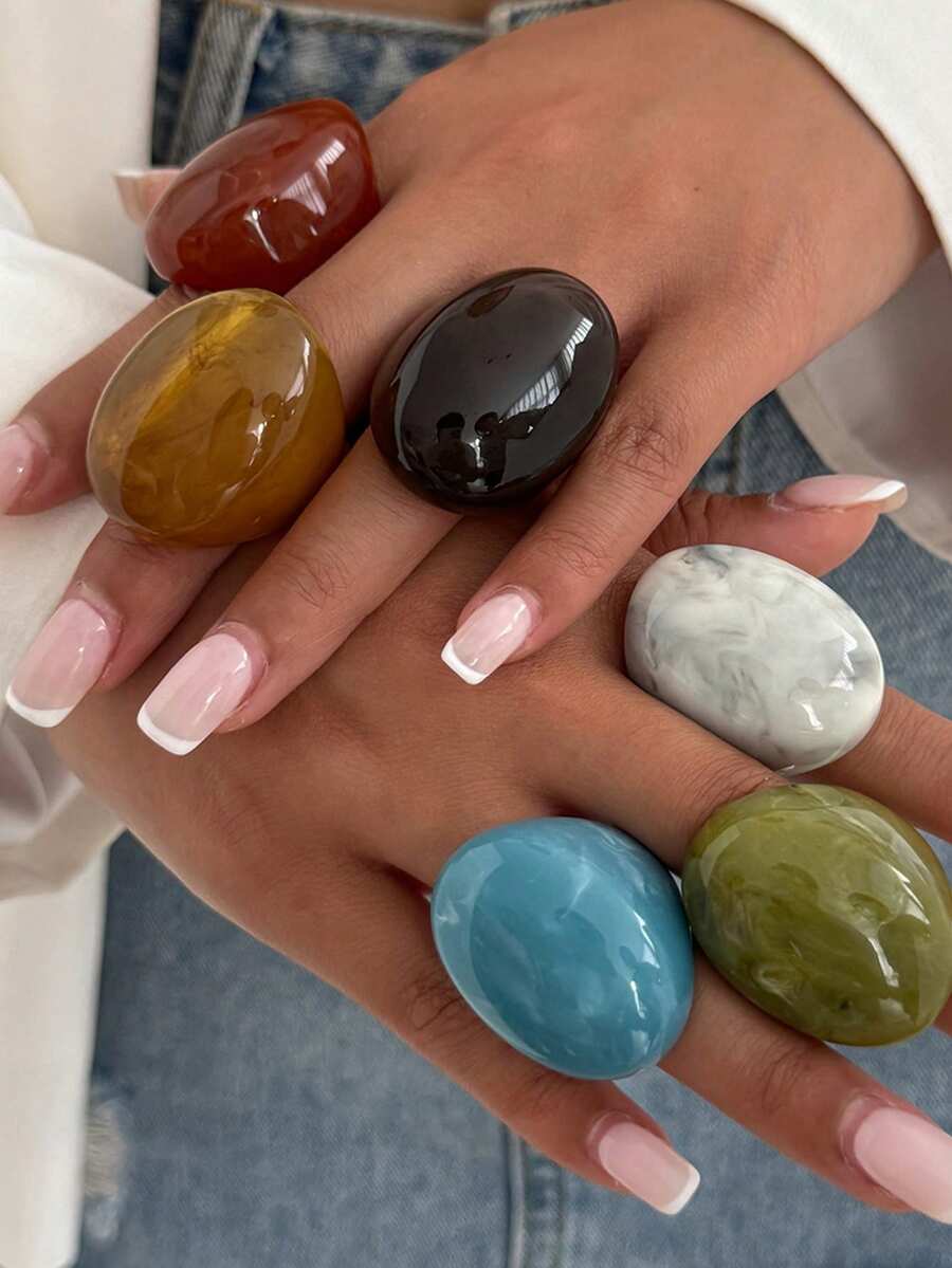1 chiếc nhẫn hình bầu dục tối giản bằng acrylic, phụ kiện đeo hàng ngày cho kỳ nghỉ hè. - nhẫn - Xem 1