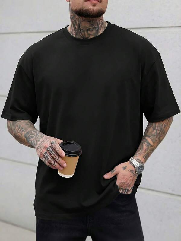 SUPEKYKO Plus Size Men's Short Sleeve T-Shirt - Loose Fit Activewear Top, Suitable For Fitness, Yoga And Casual Wear | All Season Black Summer