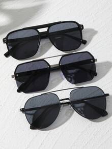 3pcs Men Metal Geometric Full Frame Retro Classic Classy Aesthetic Advanced Chic Shades Basics Fashion Glasses For Summer Street Snap Going Out Outfit Driving Fishing Decoration - Multicolor - View 8