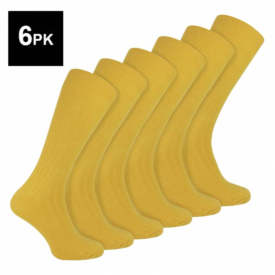 Sock Snob Sock Snob - 6 Pairs Multipack Mens Ribbed Dress Socks | Breathable Crew Cotton Socks - Amarillo - Ver 1