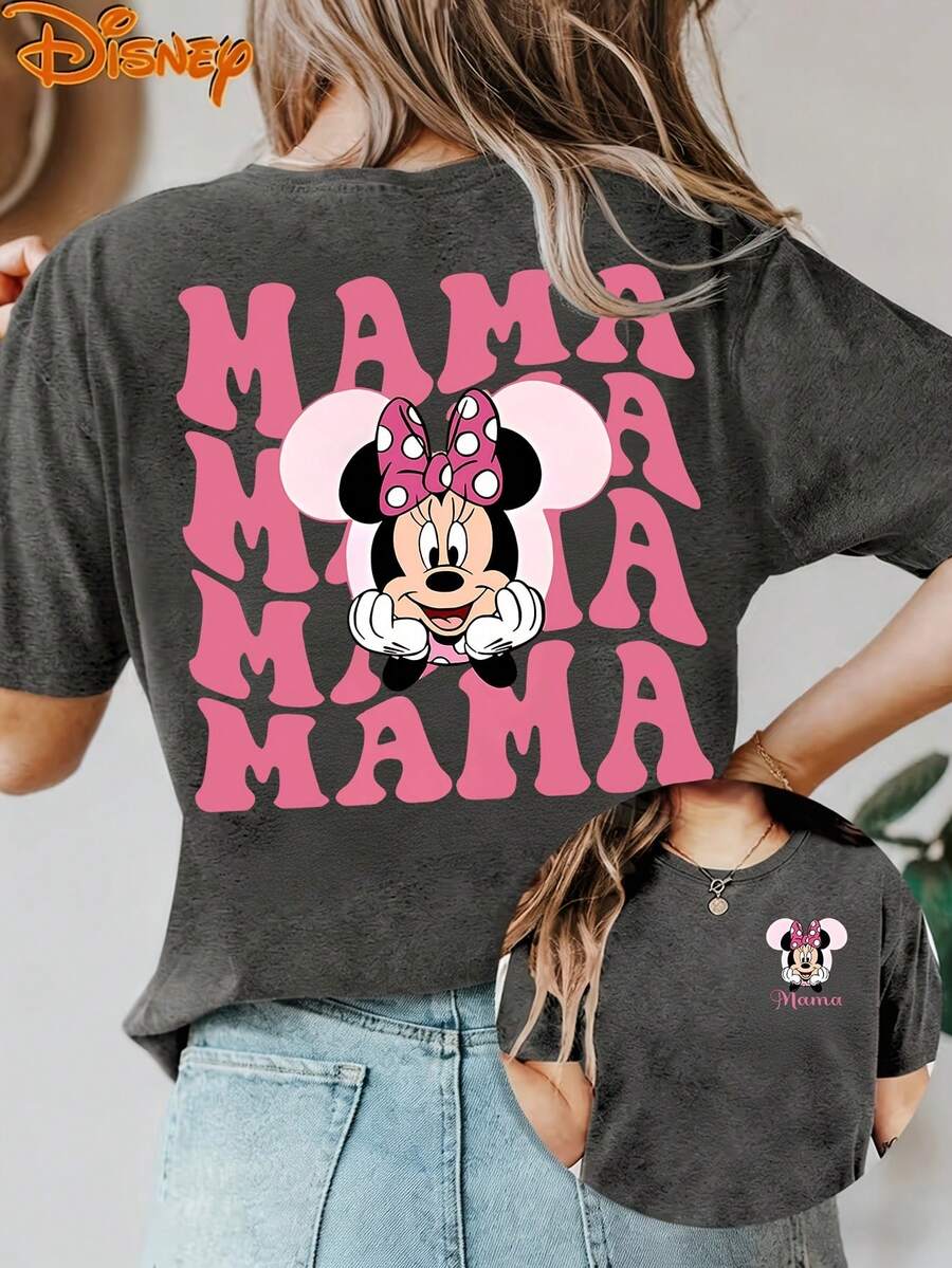 Disney License T Shirts,Disney Minnie Mouse Mama Repeat Letter Pink Bow Graphic Oversized T Shirt Women Cute Cartoon Print Drop Shoulder Short Sleeve Tee Mother's Day Gift Casual Streetwear Top For Disney Mom ,Camiseta, Summer Outfits For Women, Summer Clothes, Summer Tops, Tops For Women, Festival Outfits, Summer Tops For Women, Mother's Day, Mother's Day Clothing, Gifts For Family And Friends, Spring Outfits For Women, Officially Licensed Disney T-Shirts, Disney Men's And Women's Spring/Summer Fashion Casual Short-Sleeve T-Shirts - Grey - View 1