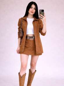 Women's Set Long Sleeve Shirt And Marrant Skirt Sensory Boho Casual Cute Luxury Elegant - 駝色 - 查看 4