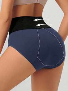 3 piezas Ropa interior femenina de talla grande con cintura alta reutilizable para el período, a prueba de fugas y transpirable para uso diario - Azul - Ver 2